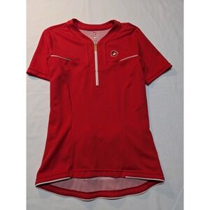 Castelli Red Short Sleeve Cycling Jersey Womans Size L Breathable 1/4 Zip